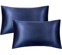 Confezione da 2 federe in raso, per capelli e pelle, lussuose federe in seta satinata, con chiusura a cerniera, federa standard in raso (blu navy, 50 x 75)
