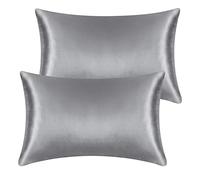 Confezione da 2 federe in raso per capelli e pelle, super morbide, setose, con chiusura a busta, meno attrito, meno rughe e crespo (50 x 75 cm, grigio argento)