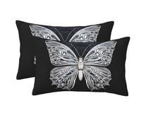 Confezione da 2 federe per cuscini con cerniera, morbide e traspiranti, per capelli e pelle, 35,6 x 50,8 cm, per dormire, regalo per letto, federa bianca con farfalla su sfondo nero