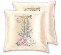 Confezione da 2 federe per cuscini con motivo floreale color pesca con lettera I Art Variation Africa, resistenti al sudore, decorazione per la casa per camera da letto e camera da letto, 45 x 45 cm