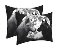 Confezione da 2 federe per cuscini da 40,6 x 50,8 cm, con cerniera, morbide e traspiranti per capelli e pelle, motivo: lupi amano sotto la luna, per dormire, regalo per letto, federe da viaggio