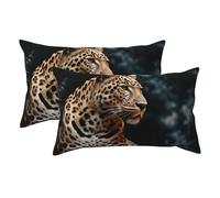 Confezione da 2 federe per cuscini king size, morbide e traspiranti, 50,8 x 91,4 cm, per letto con motivo leopardo seduto.