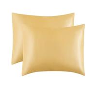 Confezione da 2 federe per cuscino in pura seta di gelso, morbide, per capelli e pelle, con chiusura a busta (color oro, standard, 50 x 75 cm)