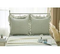 Confezione da 2 federe quadrate a quadretti, con volant, a quadretti, 45,7 x 45,7 cm, in cotone lavato, con cerniera, per letto/divano in cottage (verde salvia e bianco, 45,7 x 45,7 cm)
