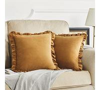 Confezione da 2 federe quadrate per cuscini in velluto, 40 x 40 cm, con bordi increspati, per divano, soggiorno, camera da letto, federe decorative