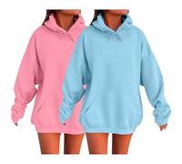 Confezione da 2 felpe con cappuccio da donna a maniche lunghe, casual, con coulisse, tinta unita, comode felpe con tasche, vestibilità alla moda, tinta unita, tasca larga con cappuccio, blu cielo, M