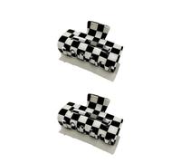 Confezione da 2 fermagli per capelli a scacchi, grandi, a scacchi, colore bianco e nero, in acrilico, per capelli spessi, accessori Y2K, fermagli per capelli alla moda (nero)