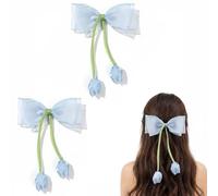 Confezione da 2 fermagli per capelli con fiocco a tulipano, per donne e ragazze, colore: blu pastello con coda di tulipano, forte clip francese antiscivolo (2 pezzi blu)