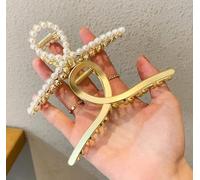 Confezione da 2 fermagli per capelli da donna, in oro opaco e perle, grandi clip in metallo con perle per capelli spessi, artigli di granchio antiscivolo e fermagli a croce resistenti, accessori per