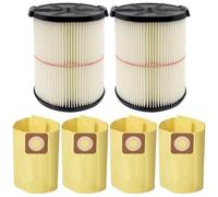 Confezione da 2 filtri di ricambio per Craftsman CMXZVBE38754 Filtro per aspirapolvere a righe rosse per aspirapolvere da 5-20 galloni + 4 sacchetti sottili CMXZVBE39970 per CRAFTSMAN 6 e 10 galloni