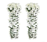 Confezione da 2 fiori artificiali viola da appendere, in seta, realistici, viola, piante finte per esterni, giardino, patio, matrimonio, arco, portico, soffitto, decorazione da parete per la casa