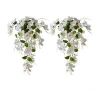 Confezione da 2 fiori di ibisco e rose artificiali da appendere, 60 cm, in seta sintetica, per casa, giardino, ufficio, decorazione da parete, viola (bianco)