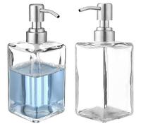 Confezione da 2 flaconi per dispenser di sapone liquido da 450 ml, barattolo di vetro trasparente, bottiglia quadrata con pompa in acciaio i