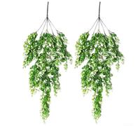 Confezione da 2 foglie di eucalipto in rattan, piante da appendere per la casa e la decorazione di eventi, materiale plastico per una maggiore durata (bianco gran)