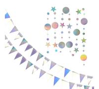 Confezione Da 2 Gagliardetti Glitterati Con 1 Set Di Bandiere Pendenti Con Pentagramma A Disco Glitterato, Striscioni Decorativi Colorati, Decorazioni Per Striscioni In Carta Glitterata