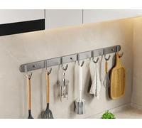 Confezione da 2 ganci da cucina autoadesivi in acciaio inox, 50 cm, barra moderna per appendere utensili da cucina, senza forare, ganci regolabili, design elegante grigio opaco