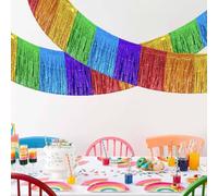 Confezione da 2 ghirlande con frange arcobaleno metalliche, 40 x 300 cm, tinsel sospese colorate per compleanno, matrimonio, Pride Month, laurea, parate di carnevale e decorazioni per auto
