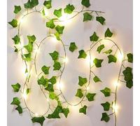Confezione da 2 ghirlande di edera artificiale con luci da 2 m, per casa, cucina, giardino, ufficio, matrimonio, decorazione da parete (verde, a batteria)