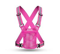 Confezione da 2 gilet catarifrangenti ad alta visibilità, unisex, a righe argentate, con tasca in rete, ideale per lavoro, ciclismo, corsa, corsa notturna e attività all'aperto (rosa)