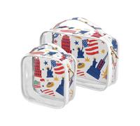 Confezione da 2 giocattoli con bandiera trasparente 4 luglio Independence Day borsa da toilette trasparente approvata TSA impermeabile piccola borsa cosmetica Kit da barba da uomo, giocattoli bandiera