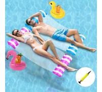 Lilo - Amaca gonfiabile per piscina, multiuso, 4 in 1, con pompa ad aria e 2 portabevande gonfiabili, galleggianti per piscina per adulti, amaca Lilo Water Rraft per piscina al mare