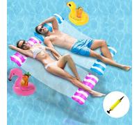 Confezione da 2 gonfiabili a rete Lilo con 1 pompa e 2 portabevande, 4 in 1, amaca galleggianti per piscina, giocattoli d'acqua per adulti, in rete fresca, relax, sedia a sdraio e materasso per