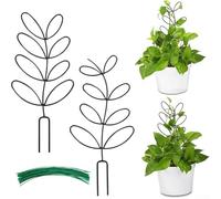 Confezione da 2 graticci per piante rampicanti in metallo, 14 x 31 cm, supporto per giardino a forma di foglia, con rivestimento antiruggine, ideale per mostri (nero)