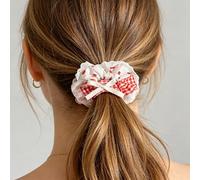 Confezione da 2 graziosi elastici per capelli in pizzo a quadretti con volant, con decorazione con fiocco, elastici giganti per capelli leggeri da donna (fragola)