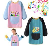 Confezione Da 2 Grembiule Pittura Bambini, Grembiuli per Bambini 6-12 Anni, Grembiule Bambina, Grembiule Da Pittura Bambini Impermeabile Con Maniche, Adatto per Dipingere Cucinare Mangiare Giocare (A)
