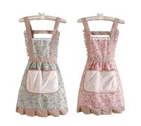Confezione da 2 Grembiuli Floreali, Grembiuli con Stampa Floreale, Grembiuli per La Pulizia da Donna, Grembiuli con Tasche Grandi, Grembiuli per Barbecue, Grembiuli da Giardino