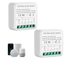 Confezione da 2 interruttori della luce Smart WLAN Bluetooth, Smart Home Interruttore radio fai da te dietro interruttore a parete esistente, compatibile con Alexa, Google Home, Smart Life/Tuya App