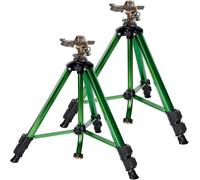 Confezione da 2 irrigatori a impulsi con treppiede in metallo, irrigatore per prato ad alte prestazioni con ugello in ottone, irrigazione a 360° per grandi superfici da giardino e prati