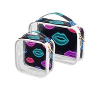 Confezione da 2 Labbra fluorescenti colorate al neon trasparente borsa da toilette decorativa da appendere borsa TSA approvata multiuso per pennelli da trucco da uomo kit da barba de maquillaje para,