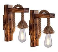 Confezione da 2 lampade da Parete industriali, faretti da Parete retrò in Corda di Canapa, Lampada da Parete Vintage, portalampada in Legno E27 illuminante, per Decorazioni domestiche testiera Camera