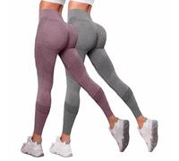 Confezione da 2 leggings da donna a vita alta per sollevamento glutei senza | Scrunch Bums Pancia Controllo Comfort Palestra Yoga Pantaloni Anti Cellulite 3D Collant a Compressione per la Corsa