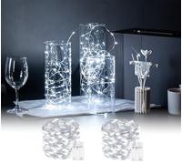 Confezione da 2 luci a batteria con timer, 50 LED da 4,6 m, impermeabili, per interni ed esterni, tagliabili, per casa, camera da letto, matrimoni, fai da te, decorazioni natalizie, bianco freddo