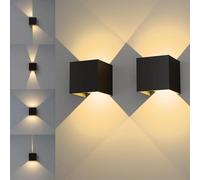 Confezione da 2 luci da parete, fascio regolabile 12W 3000K luci bianche calde su e giù, applique da parete a LED quadrata in alluminio per porta d'ingresso