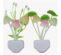 Confezione da 2 luci notturne a LED a forma di fungo per bambini e adulti, con spina e sensore crepuscolare a 7 colori.