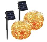 Confezione da 2 luci solari per esterni, piccole, a energia solare, mini teeny, 7 m, 50 LED, luce bianca calda, per esterni, a energia solare, resistente alle intemperie, per esterni, da giardino