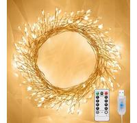 Confezione da 2 luci USB a forma di petardo, 3 m, 100 LED scintillanti, con telecomando e timer, impermeabili, per ghirlande da interni, fai da te, feste, matrimoni, decorazioni natalizie, bianco