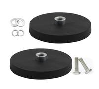 Confezione da 2 magneti al neodimio gommati, diametro 66 mm, magnete con pinza piatta, magneti rotondi in gomma con foro per vite convesso M8, portata 55 kg, magnete con base a disco per occhielli