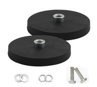 Confezione da 2 magneti al neodimio gommati, magneti rotondi in gomma con foro per vite convesso M6, magnete con pinza piatta diametro 66 mm, portata 55 kg, magnete con base a disco per viti, ganci
