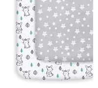 Confezione da 2 mini fogli per culla, con angoli elasticizzati, compatibile con Graco Pack n Play, materiale morbido e traspirante, stelle e coniglietto