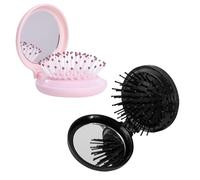 Confezione Da 2 Mini Pettini A Cuscino D'Aria, Pettine Con Specchio, Strumenti Per Capelli, Pettine Pieghevole, Pettine Portatile, Strumenti Per Lo Styling (Rosa, Nero)