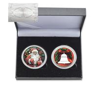 Confezione da 2 monete commemorative di Babbo Natale, campane dell'albero di Natale, orso, in metallo, con certificato e confezione regalo (stile 5-2 pezzi)