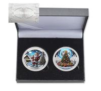 Confezione da 2 monete commemorative di Babbo Natale, campane dell'albero di Natale, orso, in metallo, con certificato e confezione regalo, da collezione (stile 2-2 pezzi)