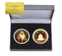 Confezione da 2 monete commemorative di Babbo Natale, campane dell'albero di Natale, orso, in metallo, con certificato e confezione regalo (stile 4-2 pezzi)