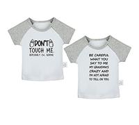 Confezione da 2, non toccare me & My Grandma's Crazy and I'm Not Paraid to Tell On You, maglietta da neonato con grafica T-shirt grigia raglan 18 mesi