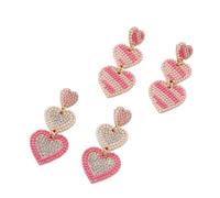 Confezione da 2 orecchini a goccia a forma di cuore oversize retrò con strass e perle, gioielli alla moda da donna