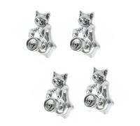 Confezione da 2 orecchini a perno 3D a forma di gatto e lattina, color argento, gioielli stravaganti da donna